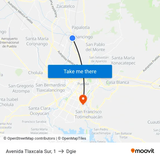 Avenida Tlaxcala Sur, 1 to Dgie map