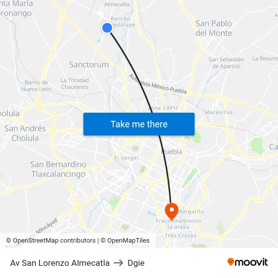 Av San Lorenzo Almecatla to Dgie map