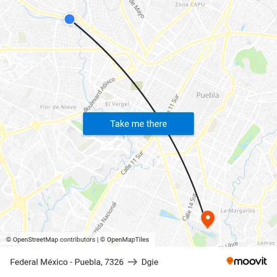 Federal México - Puebla, 7326 to Dgie map