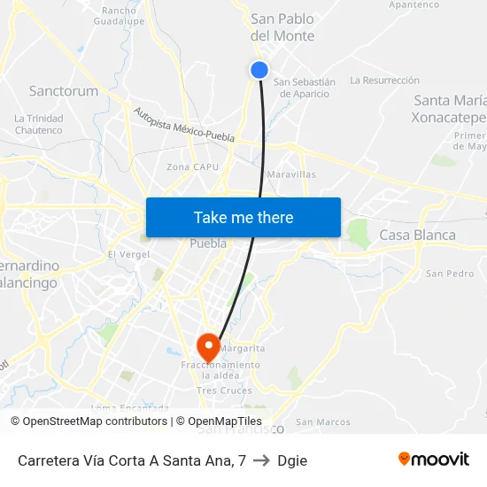 Carretera Vía Corta A Santa Ana, 7 to Dgie map