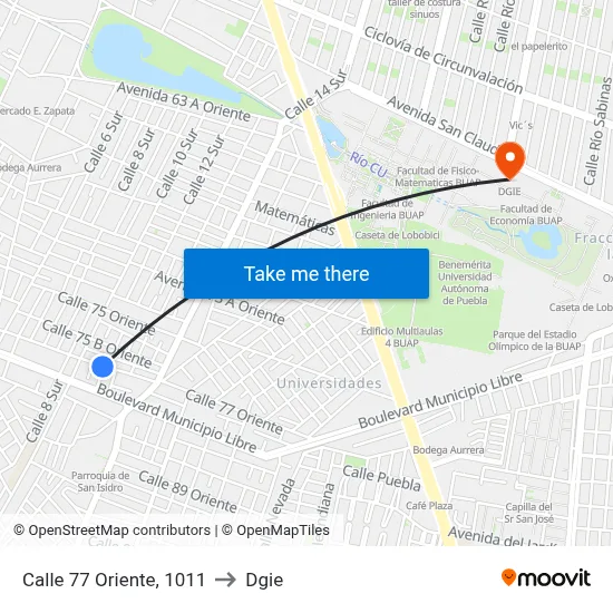 Calle 77 Oriente, 1011 to Dgie map