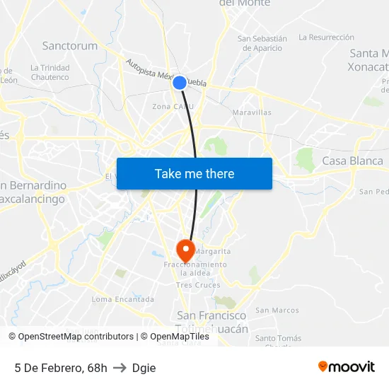 5 De Febrero, 68h to Dgie map