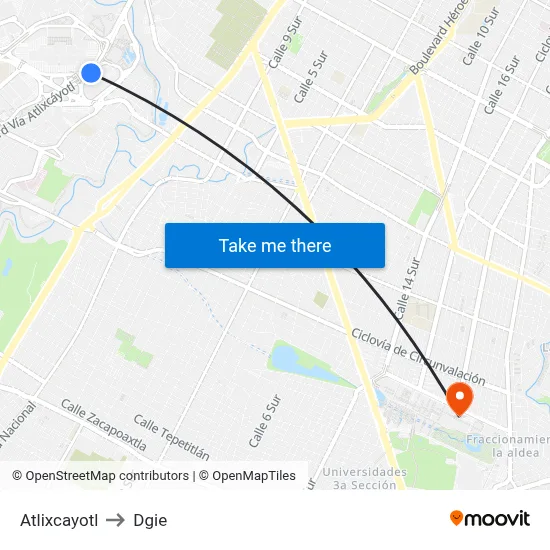 Atlixcayotl to Dgie map