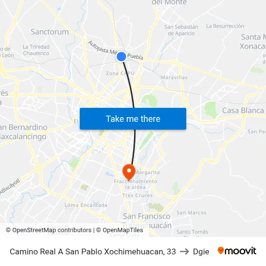 Camino Real A San Pablo Xochimehuacan, 33 to Dgie map
