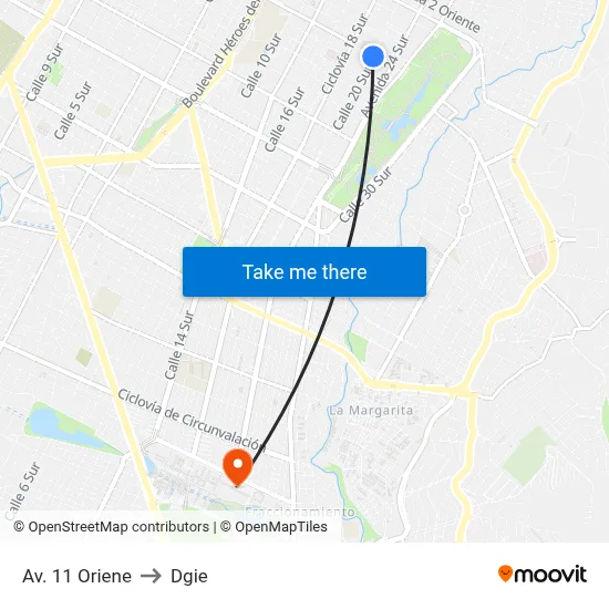 Av. 11 Oriene to Dgie map