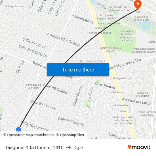 Diagonal 105 Oriente, 1415 to Dgie map