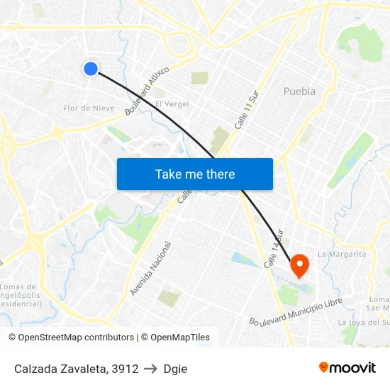 Calzada Zavaleta, 3912 to Dgie map