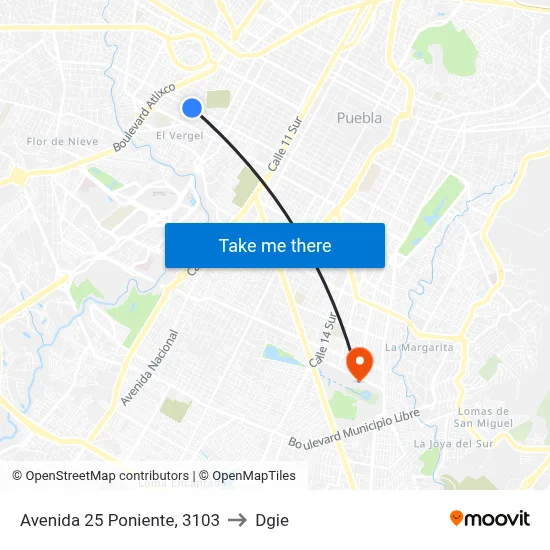 Avenida 25 Poniente, 3103 to Dgie map