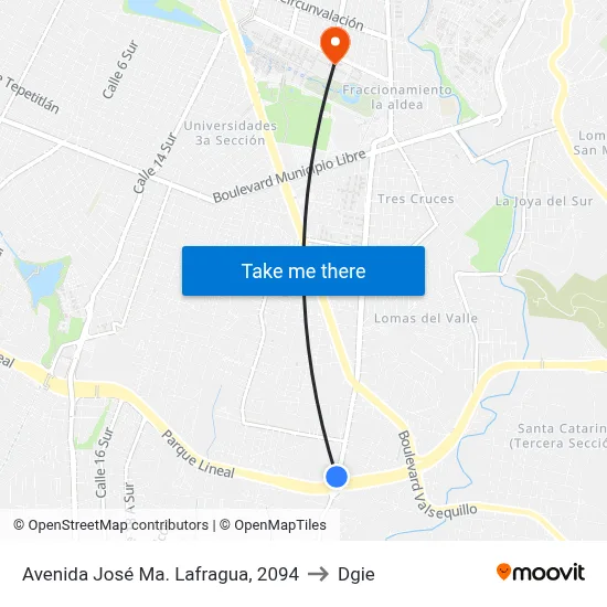 Avenida José Ma. Lafragua, 2094 to Dgie map