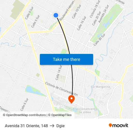 Avenida 31 Oriente, 148 to Dgie map