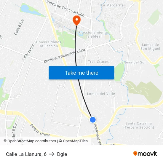 Calle La Llanura, 6 to Dgie map