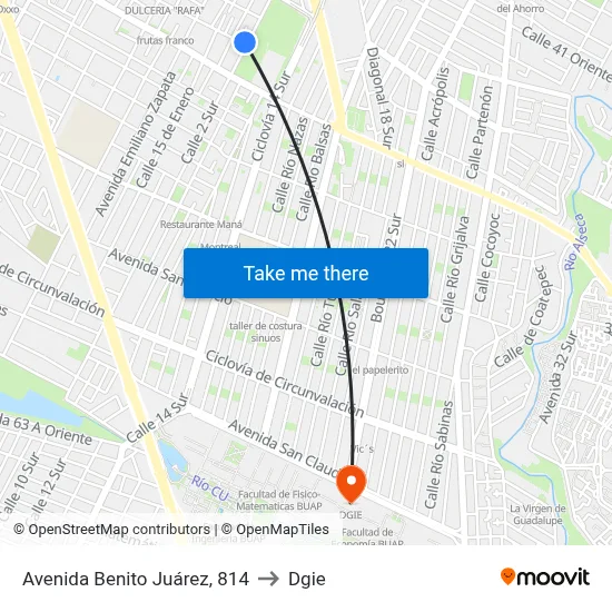 Avenida Benito Juárez, 814 to Dgie map