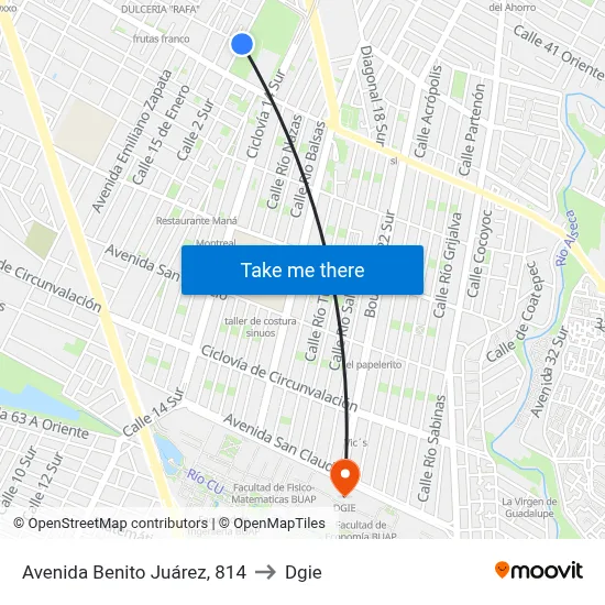 Avenida Benito Juárez, 814 to Dgie map