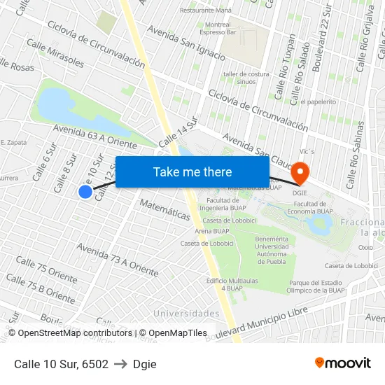 Calle 10 Sur, 6502 to Dgie map