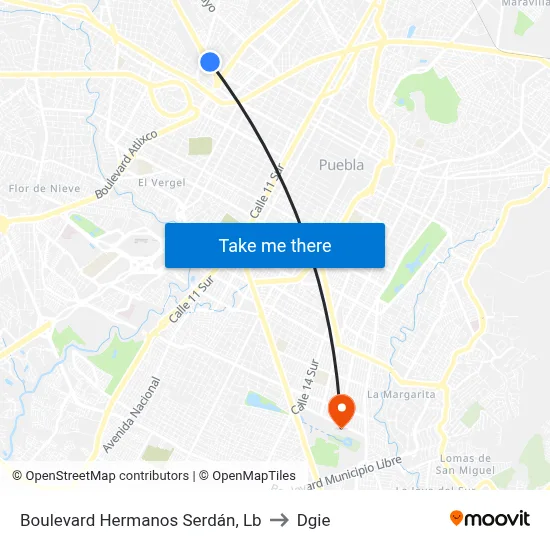Boulevard Hermanos Serdán, Lb to Dgie map