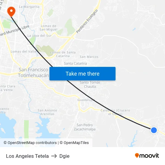 Los Angeles Tetela to Dgie map