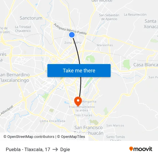 Puebla - Tlaxcala, 17 to Dgie map