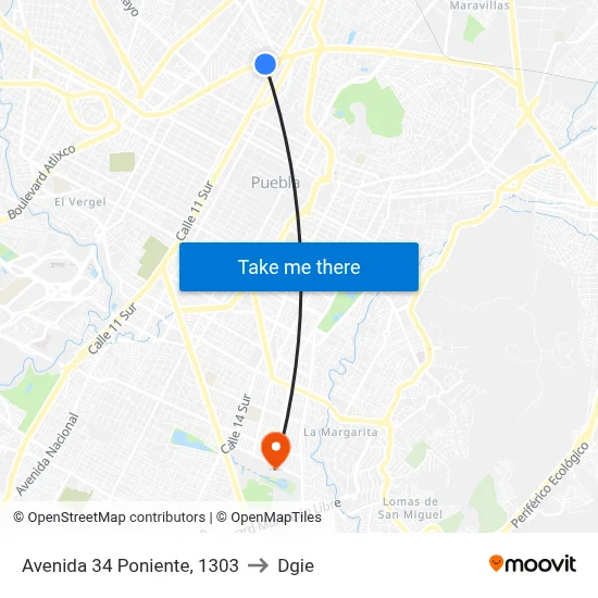 Avenida 34 Poniente, 1303 to Dgie map
