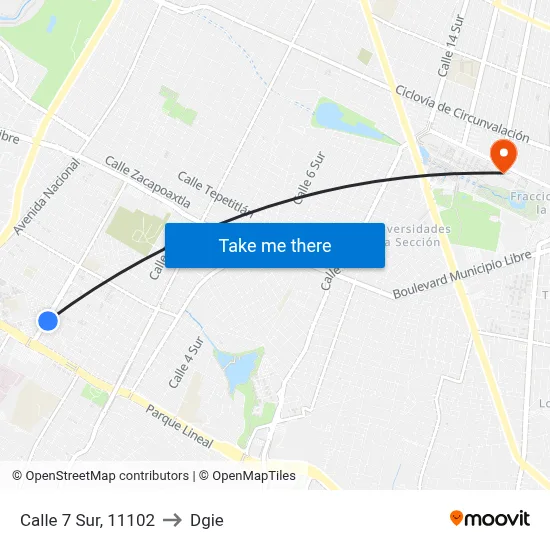 Calle 7 Sur, 11102 to Dgie map