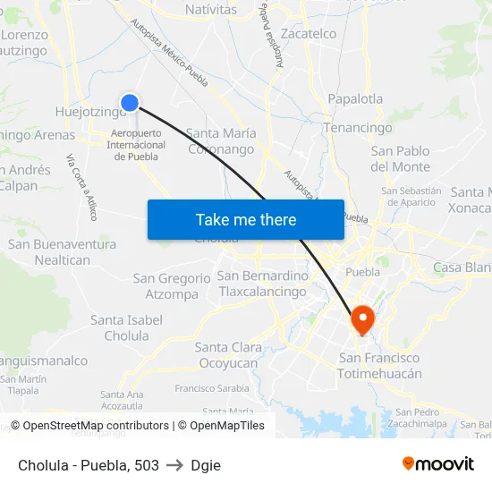 Cholula - Puebla, 503 to Dgie map