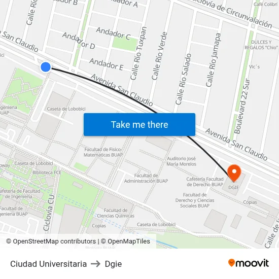 Ciudad Universitaria to Dgie map