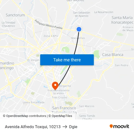 Avenida Alfredo Toxqui, 10213 to Dgie map