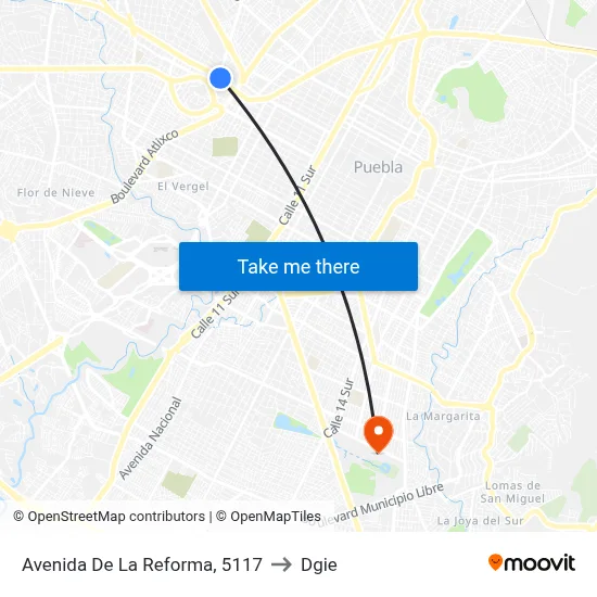 Avenida De La Reforma, 5117 to Dgie map