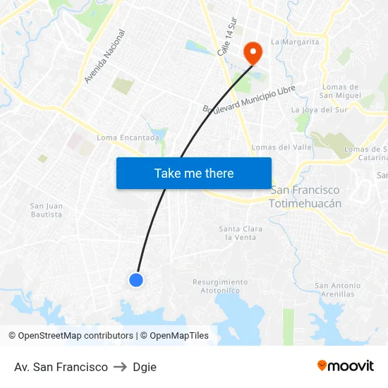 Av. San Francisco to Dgie map