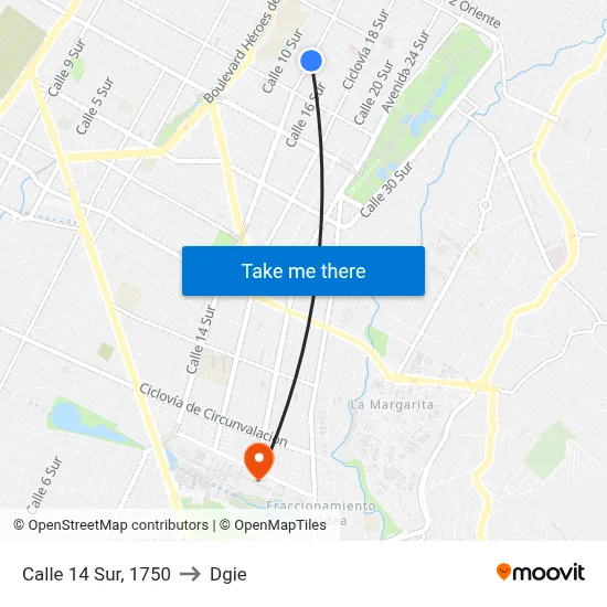 Calle 14 Sur, 1750 to Dgie map