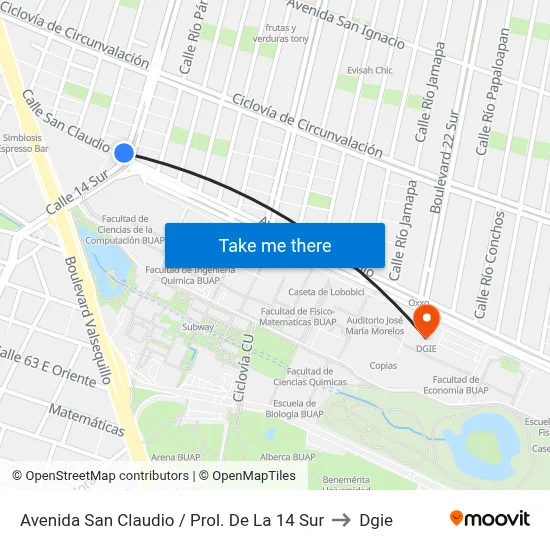 Avenida San Claudio / Prol. De La 14 Sur to Dgie map
