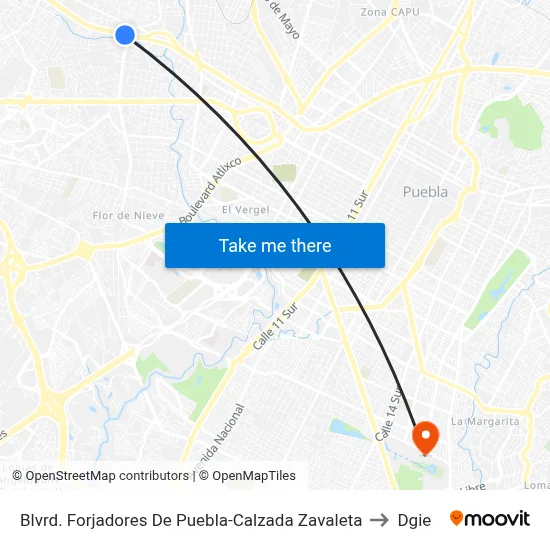 Blvrd. Forjadores De Puebla-Calzada Zavaleta to Dgie map