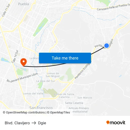 Blvd. Clavijero to Dgie map