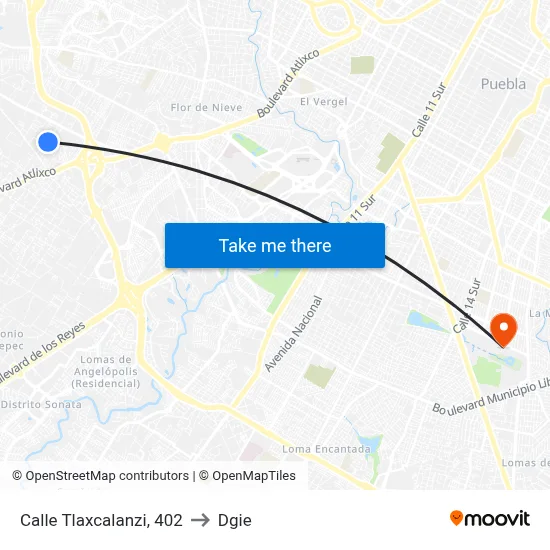 Calle Tlaxcalanzi, 402 to Dgie map
