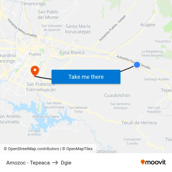 Amozoc - Tepeaca to Dgie map