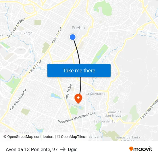 Avenida 13 Poniente, 97 to Dgie map