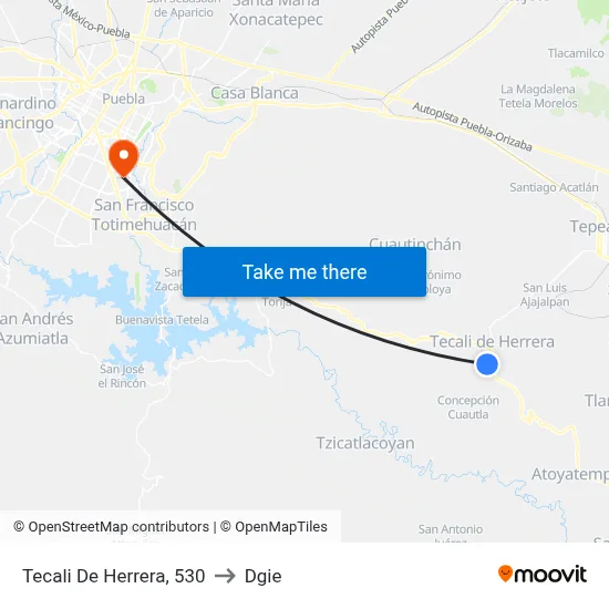 Tecali De Herrera, 530 to Dgie map
