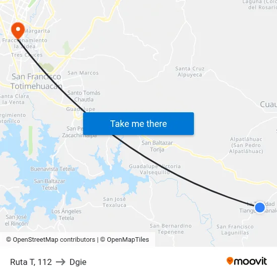 Ruta T, 112 to Dgie map
