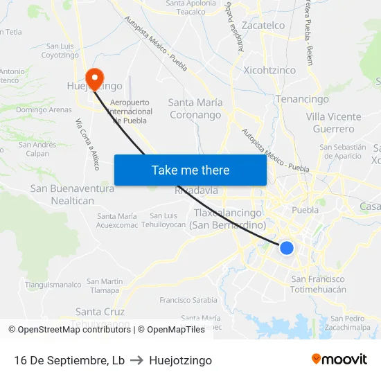 16 De Septiembre, Lb to Huejotzingo map