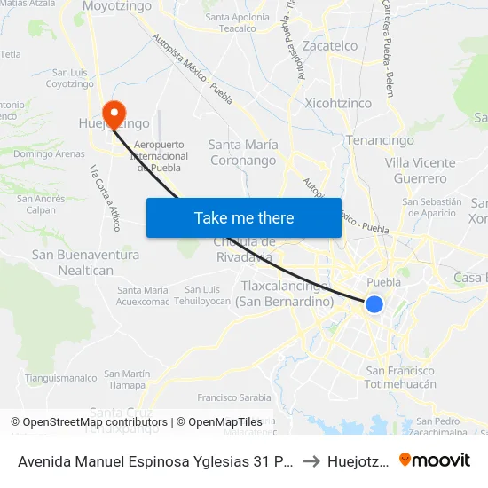 Avenida Manuel Espinosa Yglesias 31 Poniente, 104 to Huejotzingo map