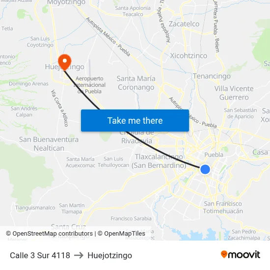 Calle 3 Sur 4118 to Huejotzingo map