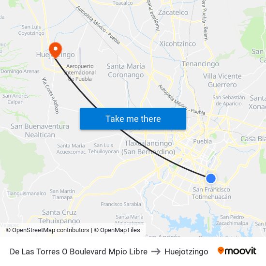 De Las Torres O Boulevard Mpio Libre to Huejotzingo map