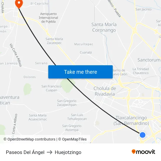 Paseos Del Ángel to Huejotzingo map