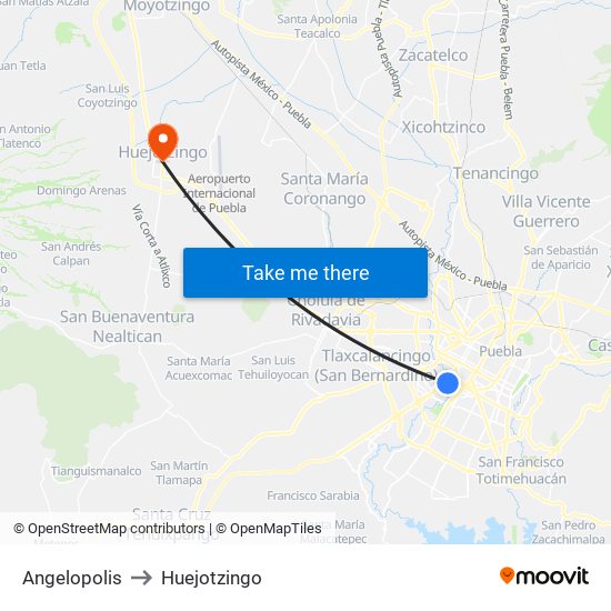 Angelopolis to Huejotzingo map