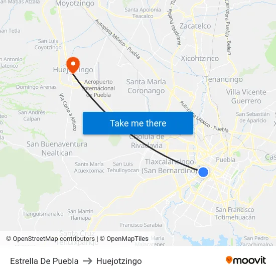 Estrella De Puebla to Huejotzingo map