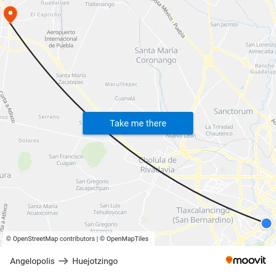 Angelopolis to Huejotzingo map