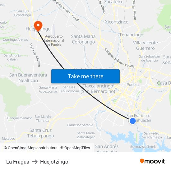 La Fragua to Huejotzingo map