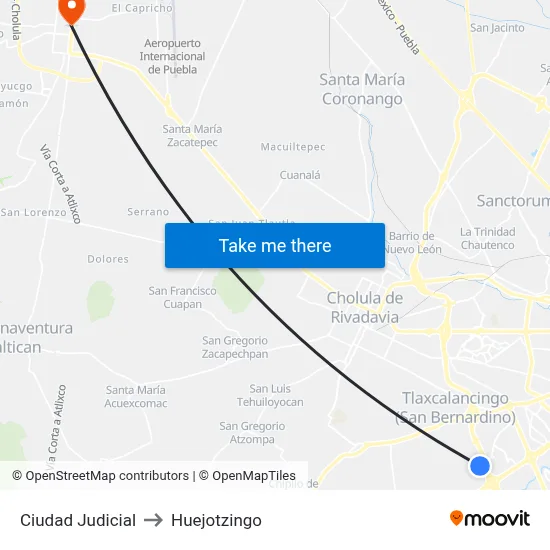 Ciudad Judicial to Huejotzingo map