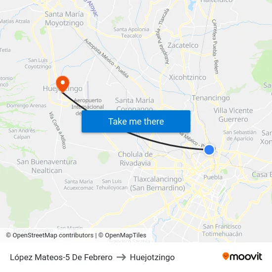 López Mateos-5 De Febrero to Huejotzingo map