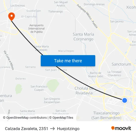 Calzada Zavaleta, 2351 to Huejotzingo map