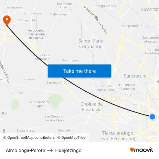 Almolonga-Perote to Huejotzingo map